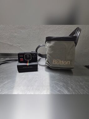 70s Polaroid Land Camera with Original Gray 'The Button' Carry Case